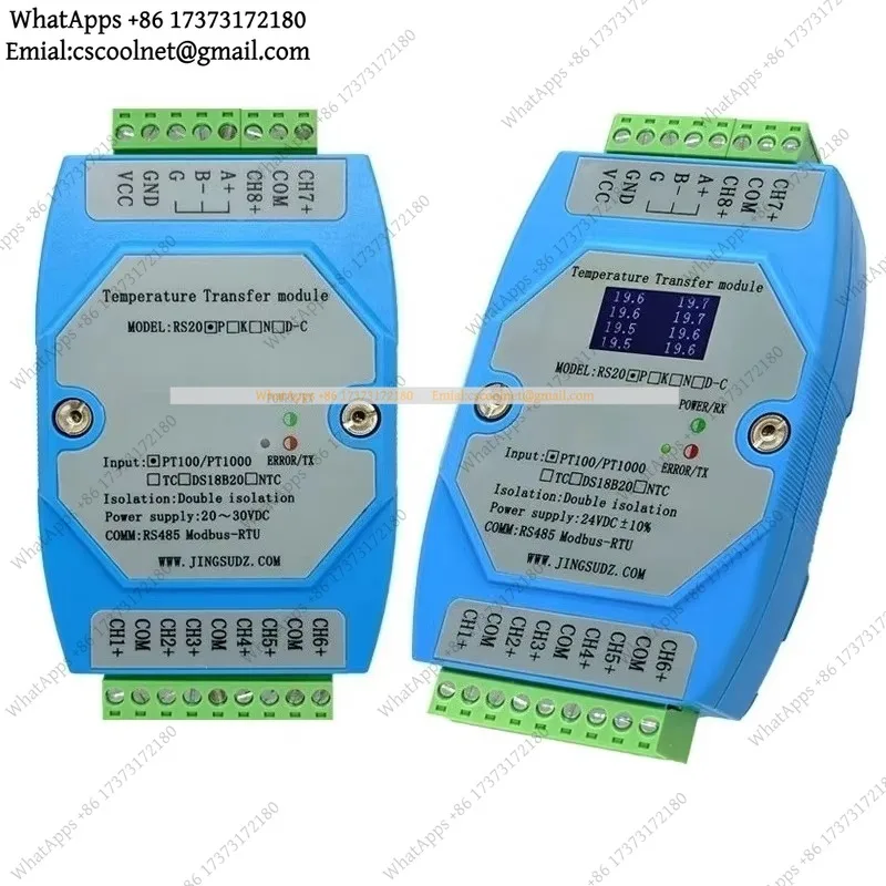 8 Channels PT100 PT1000 Temperature Acquisition Module With LCD Display, RS485 Modbus-RTU DAQ, DIN Rail RS20P