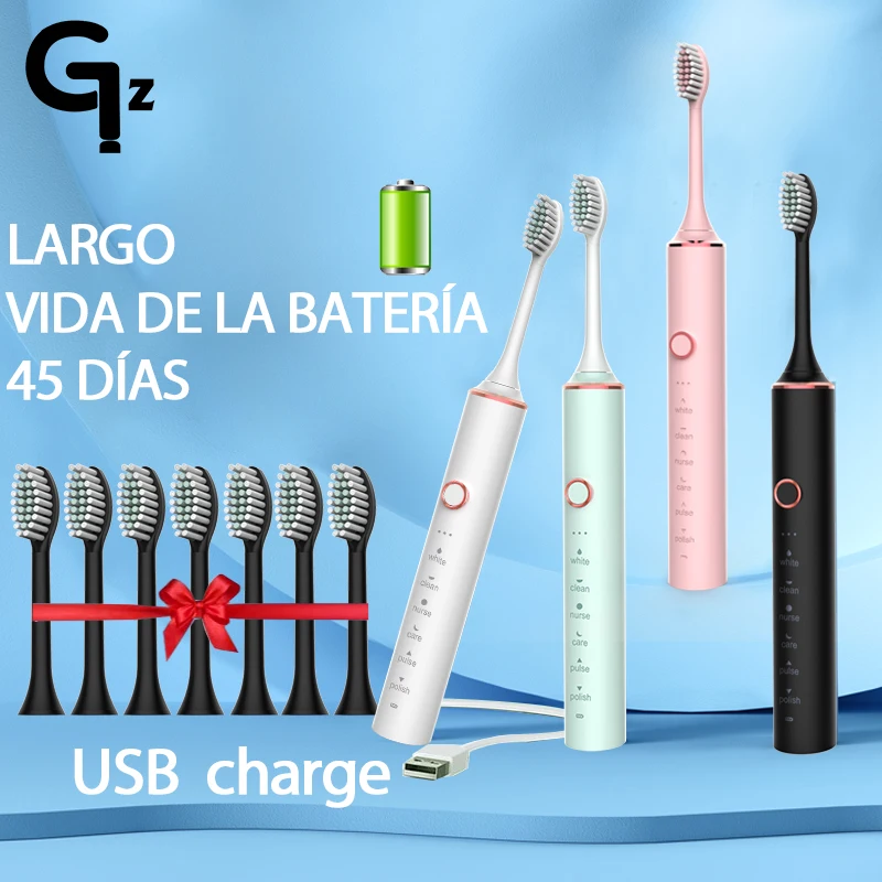 Nuevo 2022 N100 cepillo de dientes eléctrico sónico cepillo con temporizador para adultos 6 modos cargador USB cepillos de dientes recargables juego de cabezales de repuesto