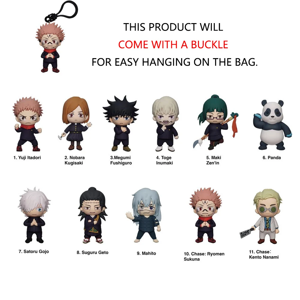 1pc Jujutsu Kaisen Officially Licensed Bulk Bag Clip Keychain Random One Megumi or Other Characters for Family and Friend Gifts