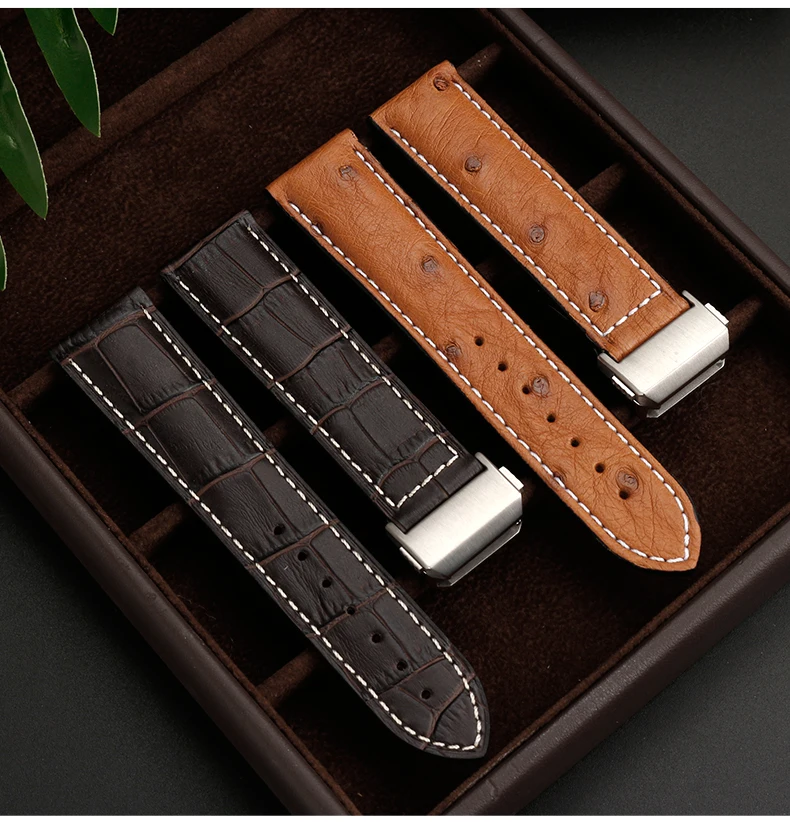 Ostrich Genuine Leather Watchband For Hamilton Jazz Series H32755851 Watch Strap Folding Clasp Bracelet Black Brown 20mm 22mm