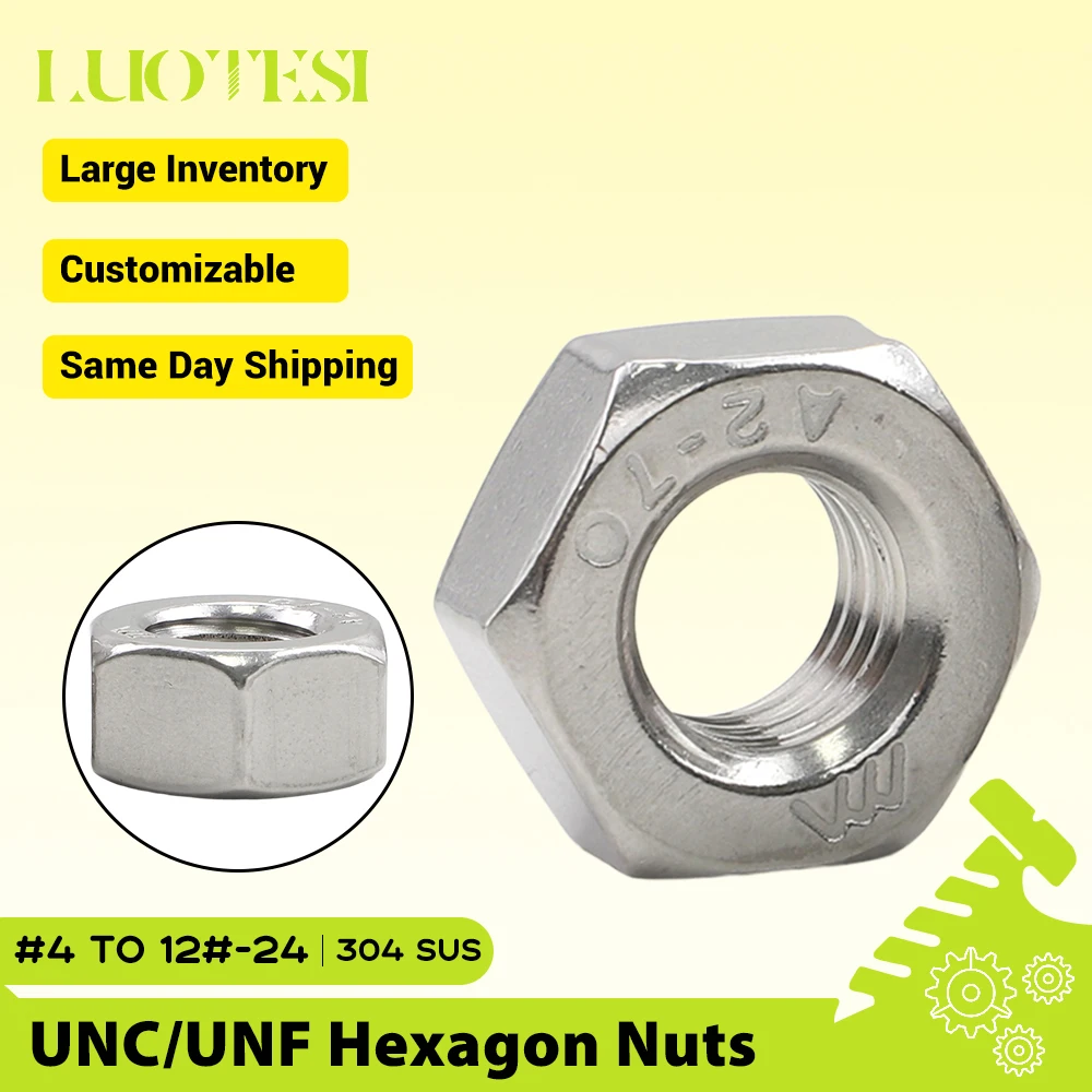 20-50pcs SAE Hexagon Hex Nuts 304 Stainless Steel UNC 2# 4# 5# 6# 8# 10# 12# UNF 10# Allen nut For Bolts Machinery Furniture