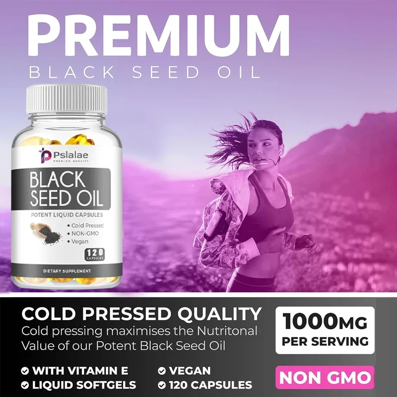 Black Seed Oil Capsules - Gluten Free, Non-GMO, Cold Pressed, Helps with Digestive Health, Immune Support, and Brain Function