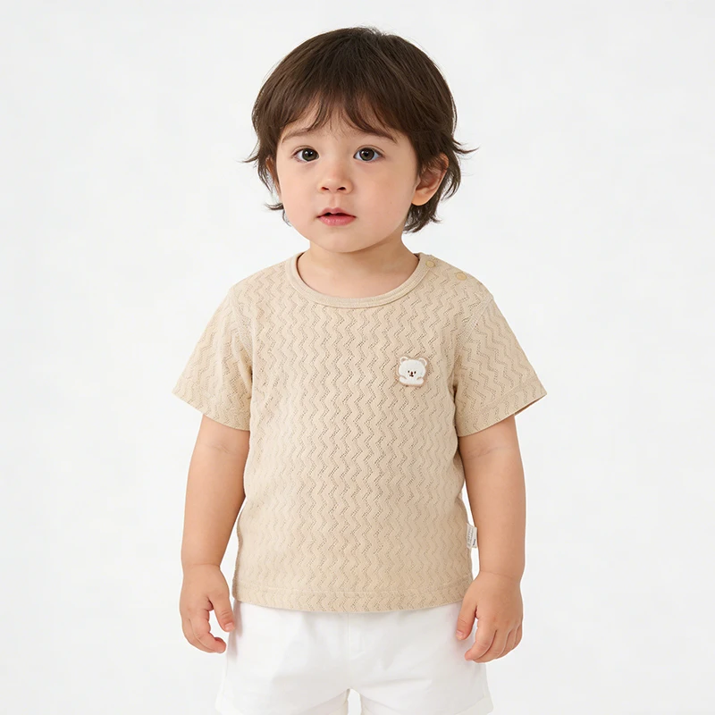Baby Short-Sleeve Summer Pure Cotton Infant Clothing Children's Tops Boys' and Girls' T-Shirts Solid Color Half-Sleeve Jacquard Class a Seamless