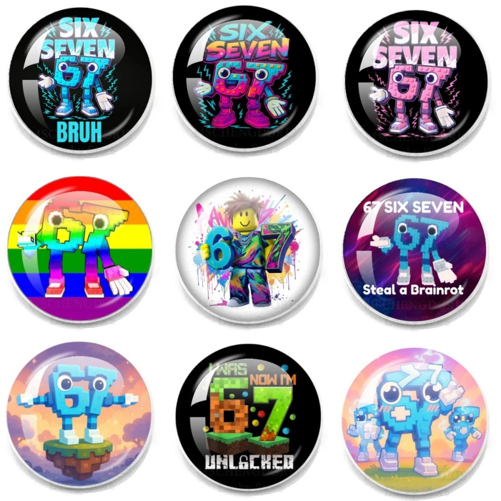 STEAL A BRAINROT Blue 67 Funny Meme Glass Brooches Shirt Lapel Bag Hat Cartoon Pins Clothes Backpack Decoration Gift Jewelry