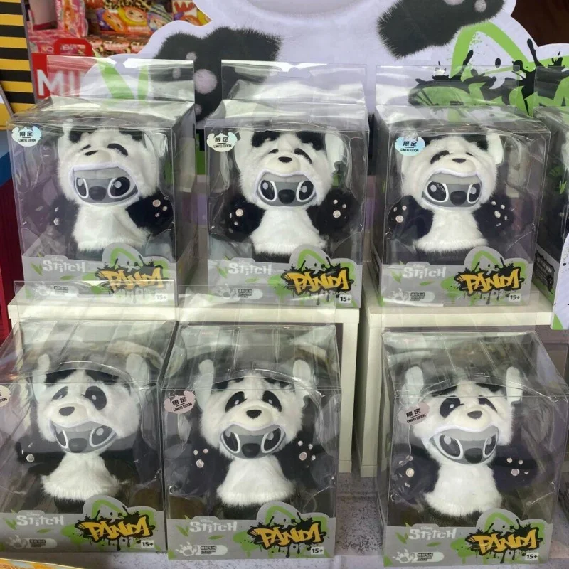 

Hot Genuine Kawaii Anime Panda Plush Stitch Elevator Pendant Original Vinyl Figure Model Decoration Collectible Toy