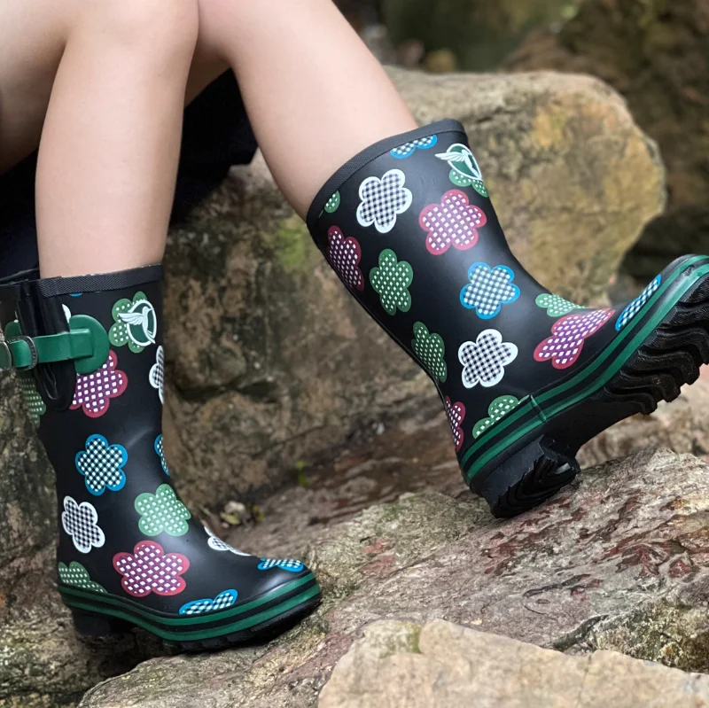 

British Women's Anti Slip Black Printed Midsole Rain Boots
