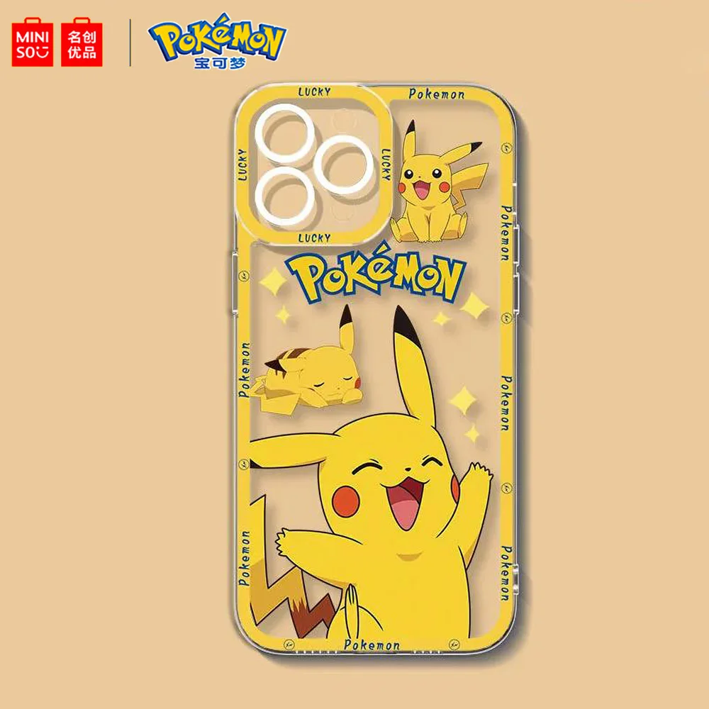 Miniso Pokemon Collaboration Pikachu Gengar Phone Case For iPhone 15 14 13 11 12 16 Pro Max Plus X XR Girl Silicone Phone Case