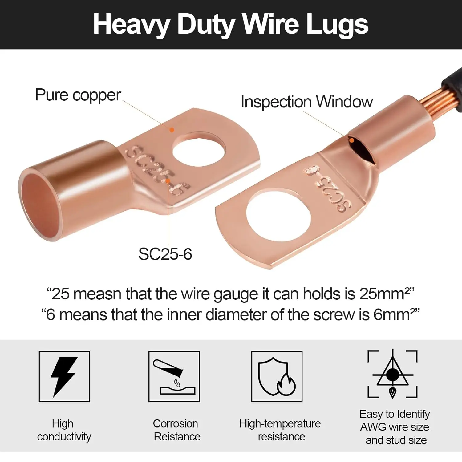 160PCS Copper Wire Lugs, Heavy Duty Battery Cable Ends, AWG 8 4 2 6 10 Gauge Wire Connectors with 80PCS Heat Shrink Tubing Kit