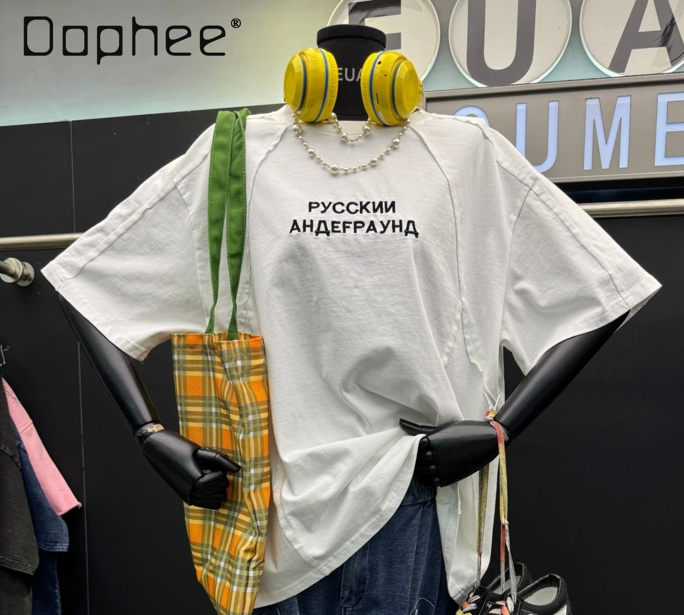 

Американская ретро-футболка с вышивкой и эффектом потертости, с круглым вырезом, коротким рукавом, женская, летняя, свободного кроя, с комбинированными вставками