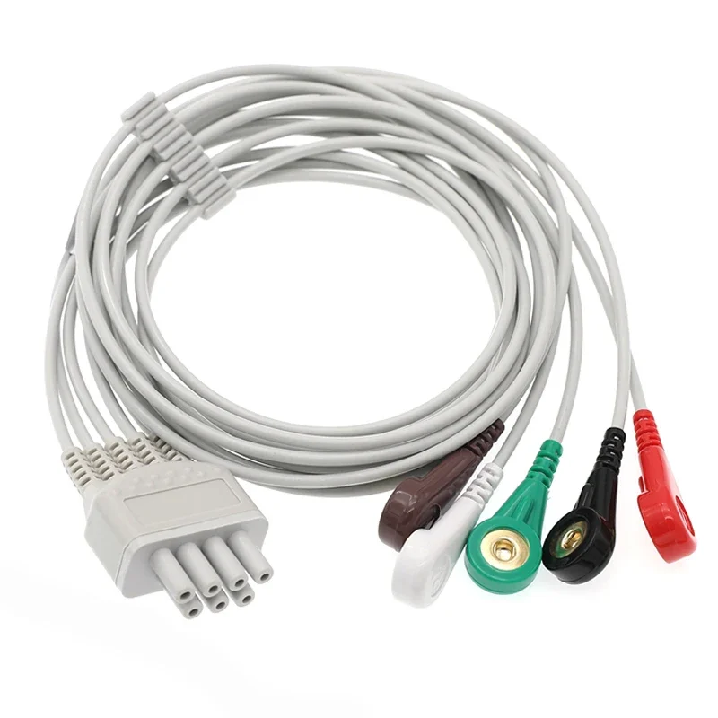 Medical Grade 5-Lead Snap Button ECG Lead Wire - Compatible with TEL-100 Telemetry Dynamic Monitoring