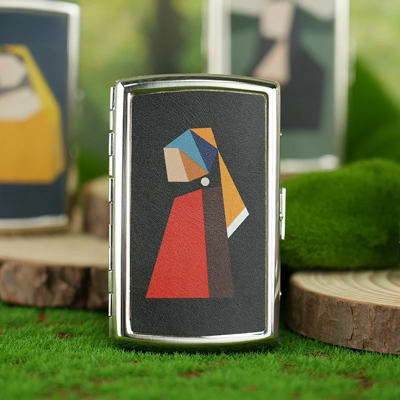 

Кожаная коробка для сигарет Prince Famed Painting с УФ-печатью, креативный геометрический абстрактный стиль, 12 штук, толстые сигареты, защита от сдавливания