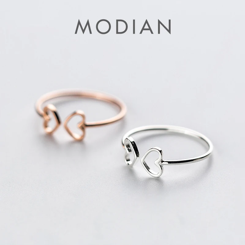 

Modian Hollow Out Hearts Open Adjustable Finger Ring for Women 925 Sterling Silver Simple Ring Fine Jewelry Valentine's Gift