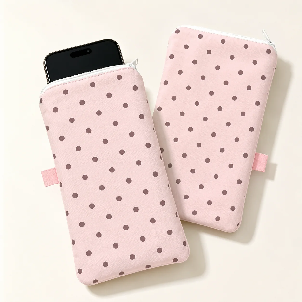 Women Shoes Zipper - Rosa gepunktete Handytasche für Damen, weiche