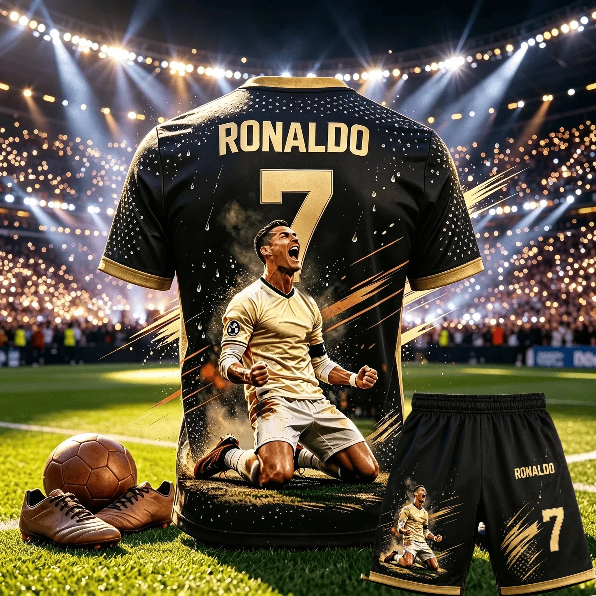 2026 New Summer CR7 Ronaldo No.7 Theme Soccer Outfit Adult Children AI 3D Print Jersey Shorts Two Piece Sports Suit For Fans