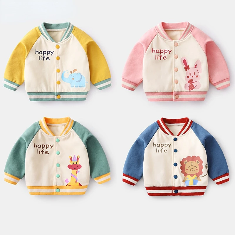 Baby Coat Cartoon Print Top Boys\' and Girls\' Baseball Jersey Thin Baby Fashionable Top Spring and Autumn