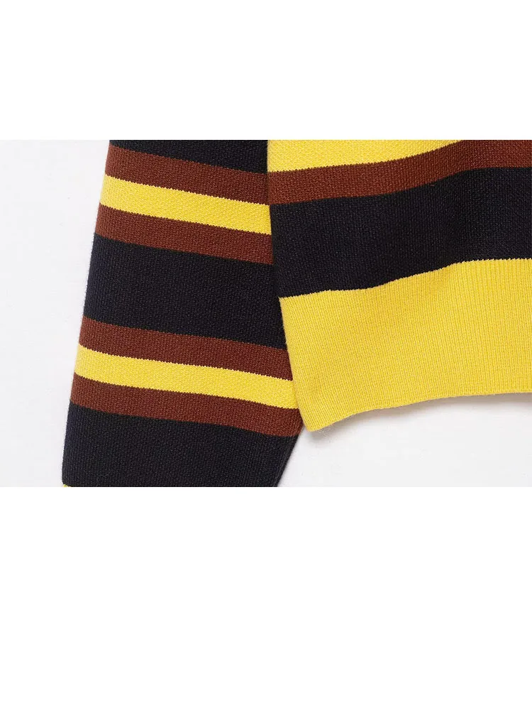 HH جديد المرأة المشارب طويلة الأكمام زر الديكور بولو طوق البلوز محبوك سترة الإناث سليم صالح الترفيه القمم #6