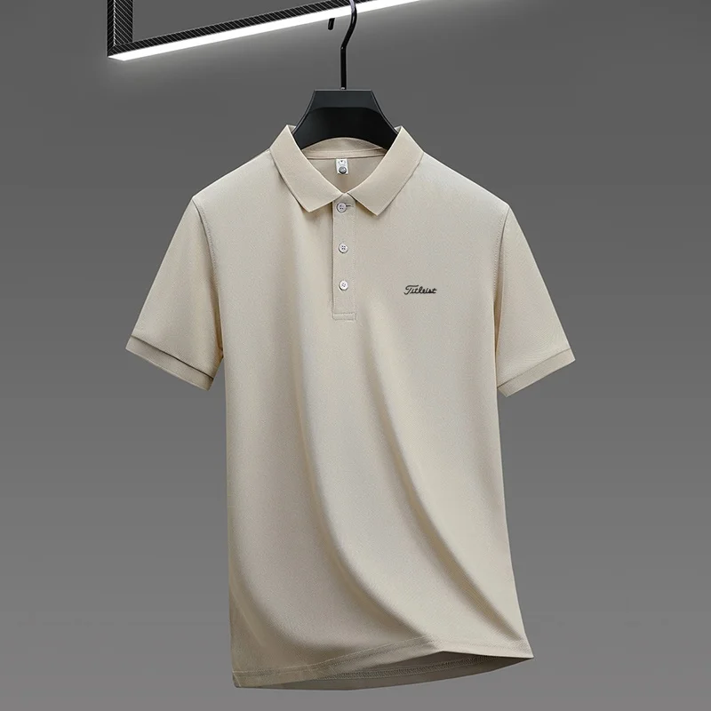 Business Casual Herren Neues Kurzarm-Poloshirt mit Kragen und Knöpfen, Einfarbig mit Schriftzug, Bequemes Atmungsaktives Herren-T-Shirt – Detail 31