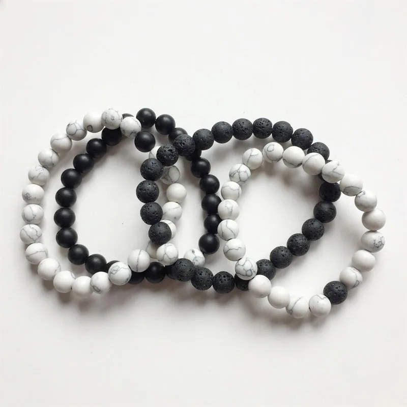 Set Bracelet Couples Distance Black White Turquoise Natural Lava Stone Beaded Yoga Chain for Men Women Elastic Rope Jewelry Best