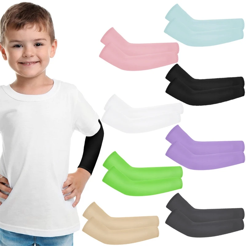 1 Pair Kids Sports Cooling Arm Sleeves Cover Sun UV Protection for 5-12 Years Girls Boys Elastic Ice Cuff Cycling Arm Warmer