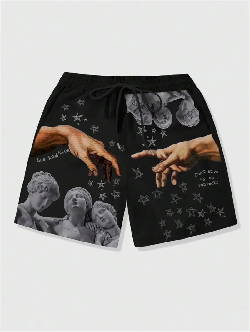 Statue Of Goddess Pattern Men Short Pants 3D Print Hand Loose Casual Harajuku Beach Shorts Sport Quick Dry Swim Trunks