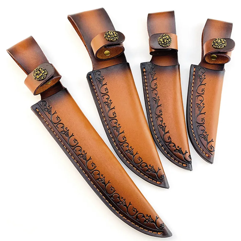Image of 4 Größen Rindsleder-Messerhülle für feststehende Messer, Lederetui, Gürtelschlaufe, Jagd-Multifunktionsholster für Outdoor-Werkzeuge
