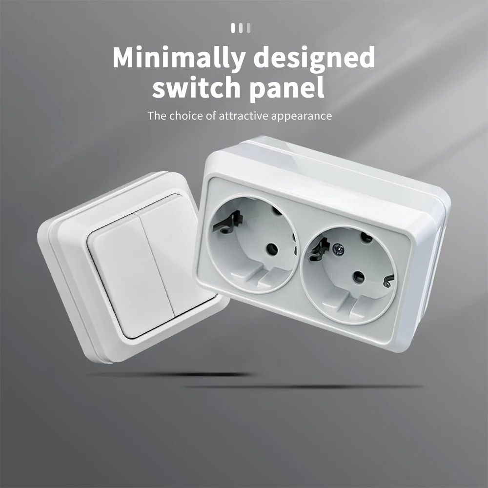 مقابس الطاقة البيضاء المقاومة للهب، منافذ كهربائية كلاسيكية مع مقابس أرضية قياسية من الاتحاد الأوروبي، مقبس طلاء سطح الحائط من البلاستيك