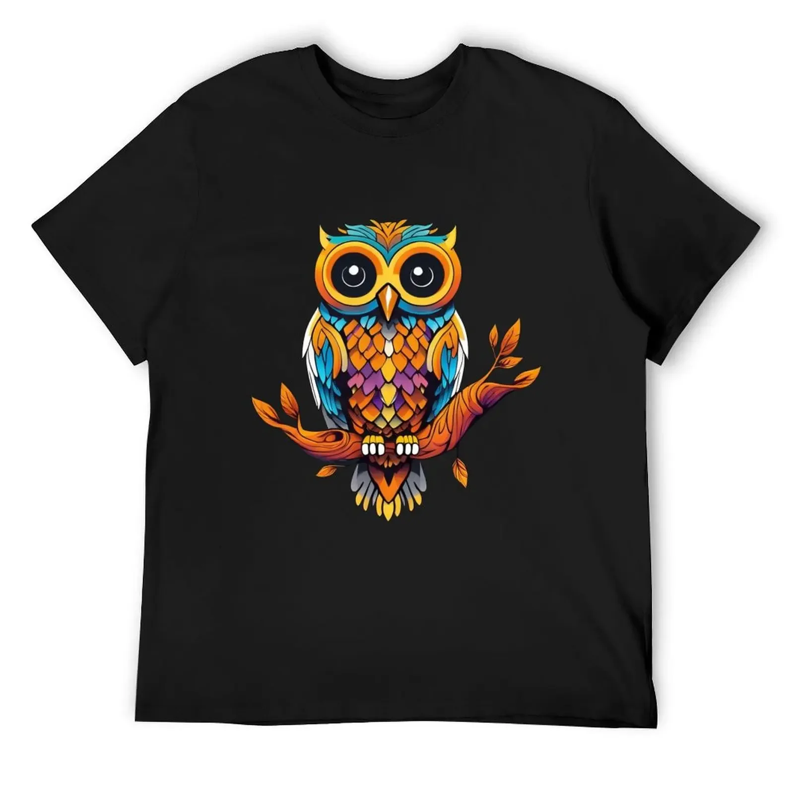 

Vibrant Wisdom: Colorful Owl Artwork T-Shirt oversized t shirt summer tops t shirt men