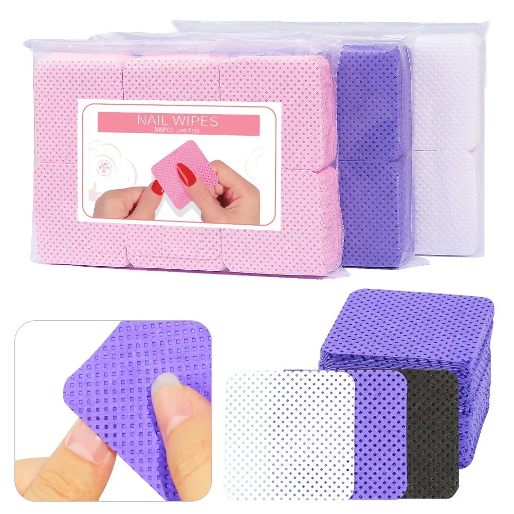 300pcs Lint-Free Gel Nail Polish Remover Wipes Cotton Non Woven Nail Cleaning Pads Colorful Cosmetic Nail Wipes