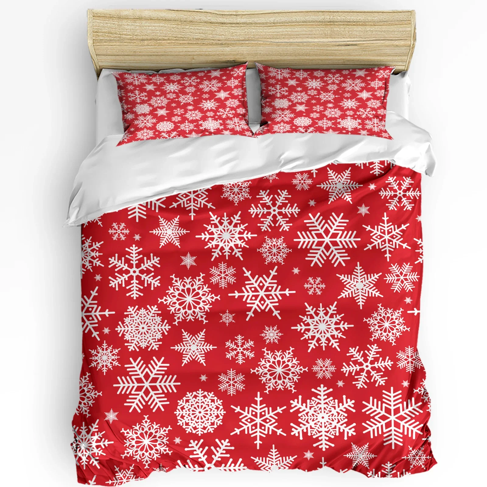 

Christmas Snowflakes Red Happy New Year Duvet Cover Bed Bedding Set Home Quilt Cover Pillowcases Bedroom Bedding Set No Sheet