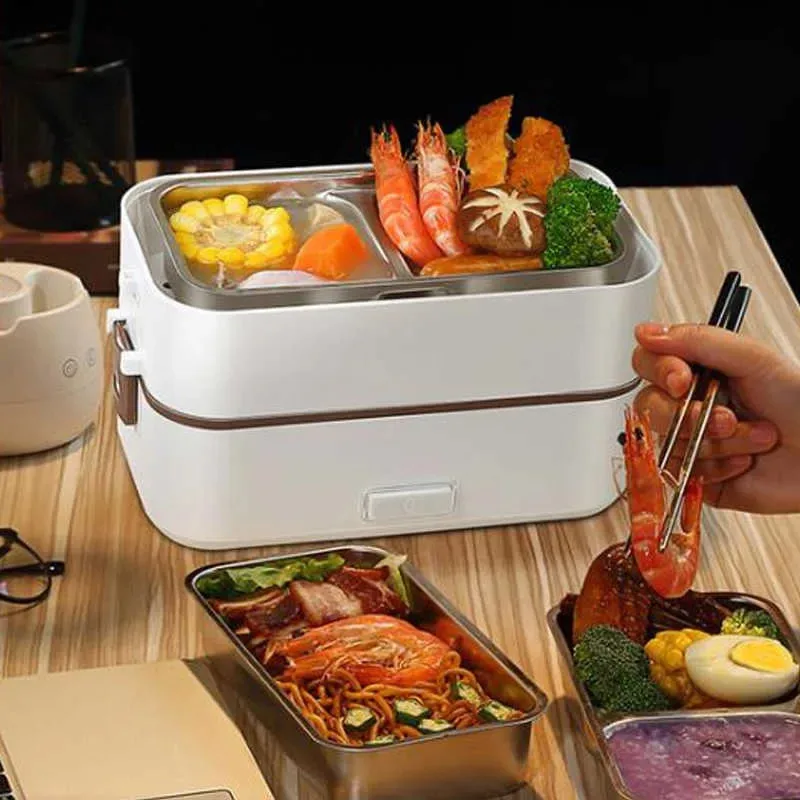 Electric Lunch Box, Portable Food Warmer for Home Office, 2 Layers Steamer Lunch Box, Removable Stainless Steel Container