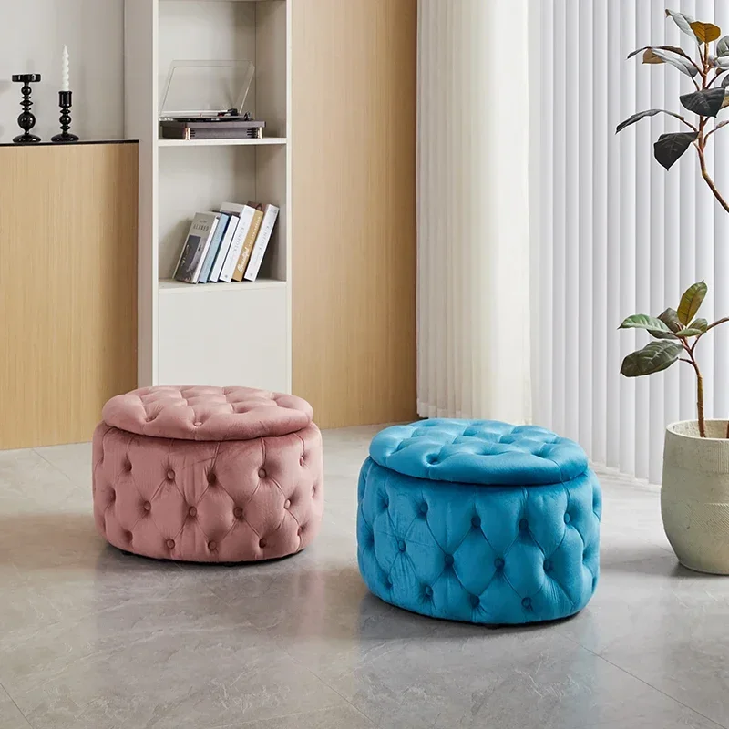 Velvet Bedroom round Dressing Stool with Storage- Comfortable Shoe Bench Seat for Wardrobe