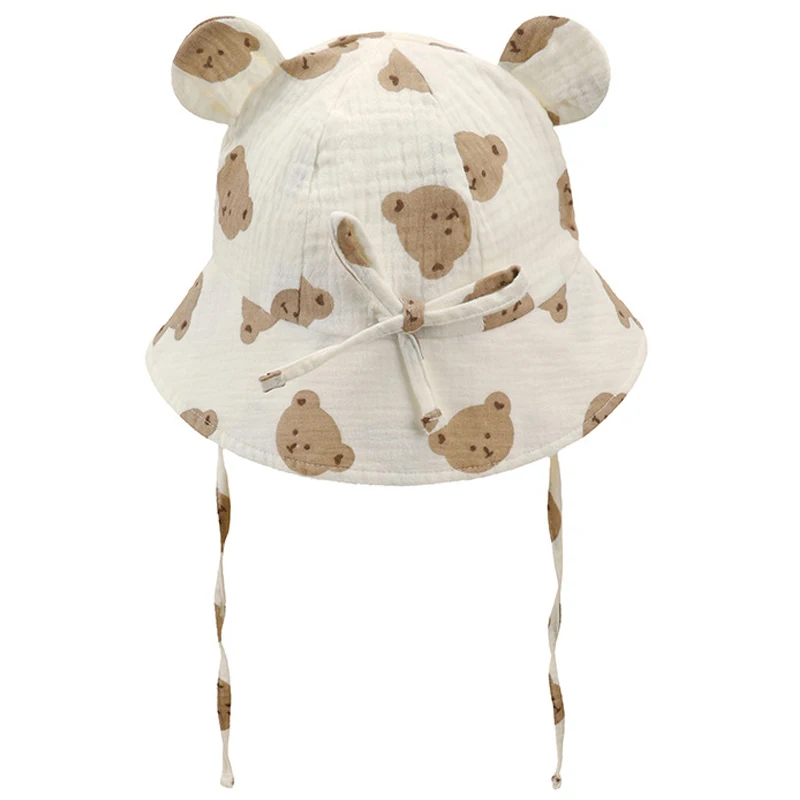 

Cute Bear Baby Bucket Hat Spring Autumn Gauze Baby Girls Boys Fisherman Hat Summer Sun Protection Outdoor Panama Kids Cap