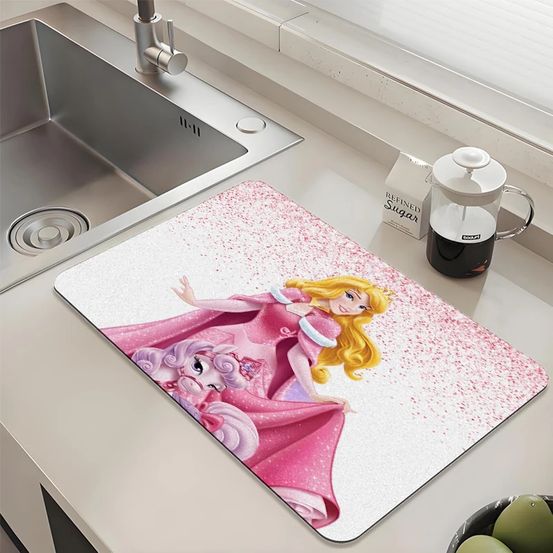 

Disney Sleeping Beauty Aurora Cape Kitchen Drying Mat Absorbent Non-slip Quick Dry Dish Mat for Kitchen Sink