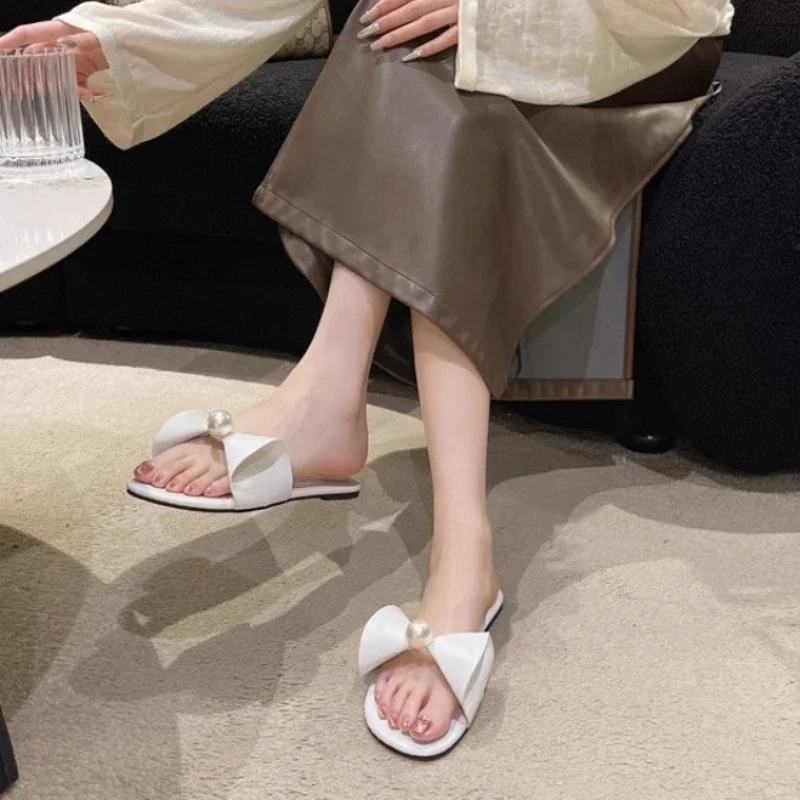 2024  Summer New Women's Slippers Fashion Bow Women's Sandals Bathroom Slippers Banquet Party Women's Shoes