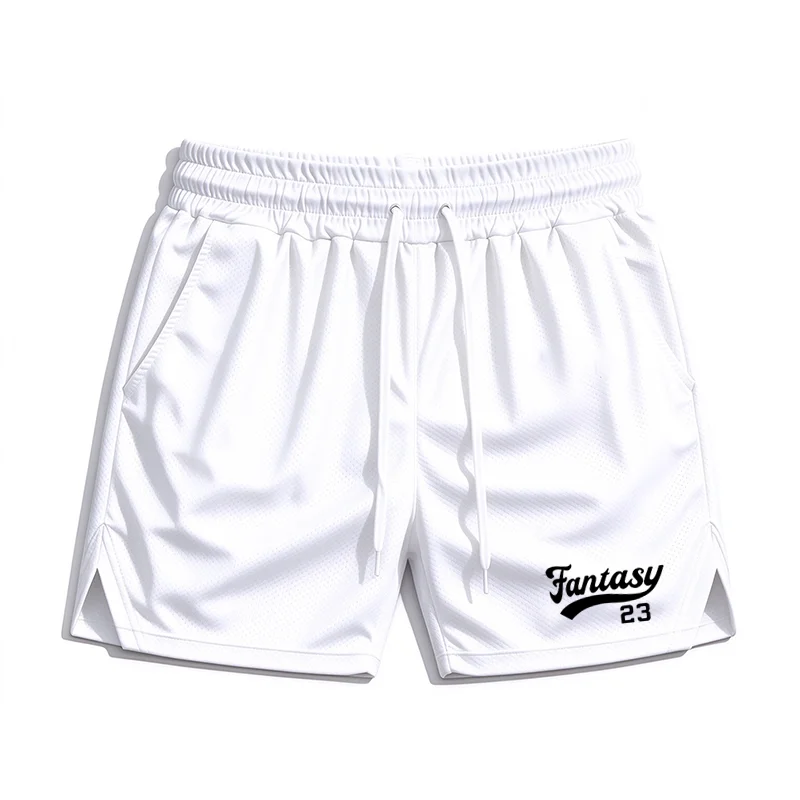 Men Sports Shorts Quick Dry Breathable Drawstring Gym Running Basketball Shorts Side Split Print Casual Training Short Pants 374