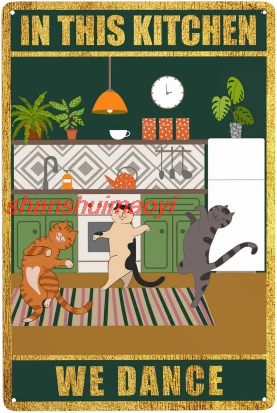 bassyil Cat Vintage Metal Tin Signs in This Kitchen We Dance Retro Wall Decor Wall Art Love Cooking Funny Posters Cat Cooki KMN