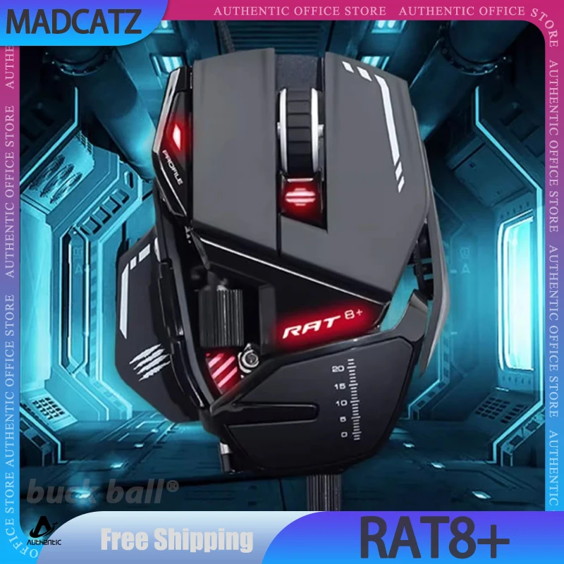 

Игровая мышь MADCATZ RAT8 + для киберспорта, проводная механическая мышь, 11-клавишная кнопка программирования, мышь PMW3389, удобная игровая мышь на заказ