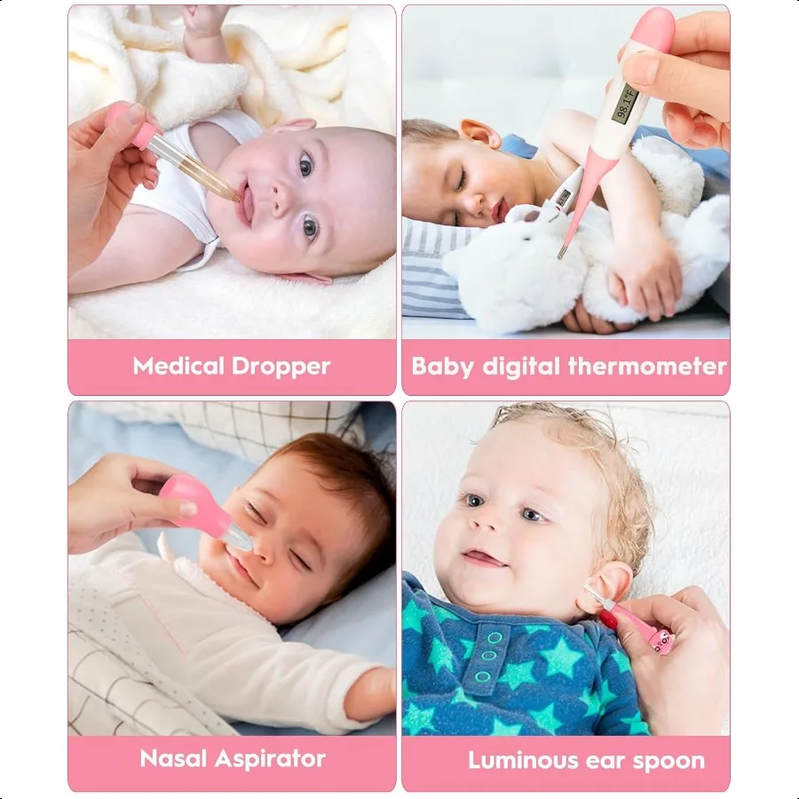 Baby-Gesundheits- und Pflegeset, Sicherheit, Baby-Pflegeset für Neugeborene, mit Haarbürste, Kamm, Nagelknipser, Thermometer, Schnuller, Cl