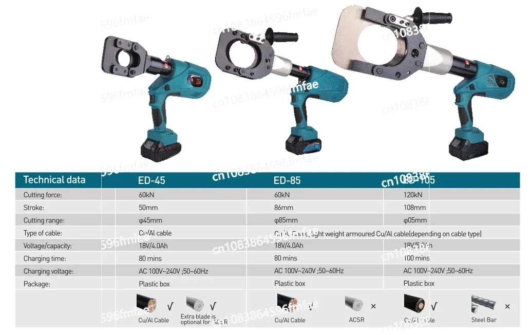 ED-105 Copper Aluminum Armor Cutting Machine Battery Cable Cutting Tool Maximum Diameter 105mm