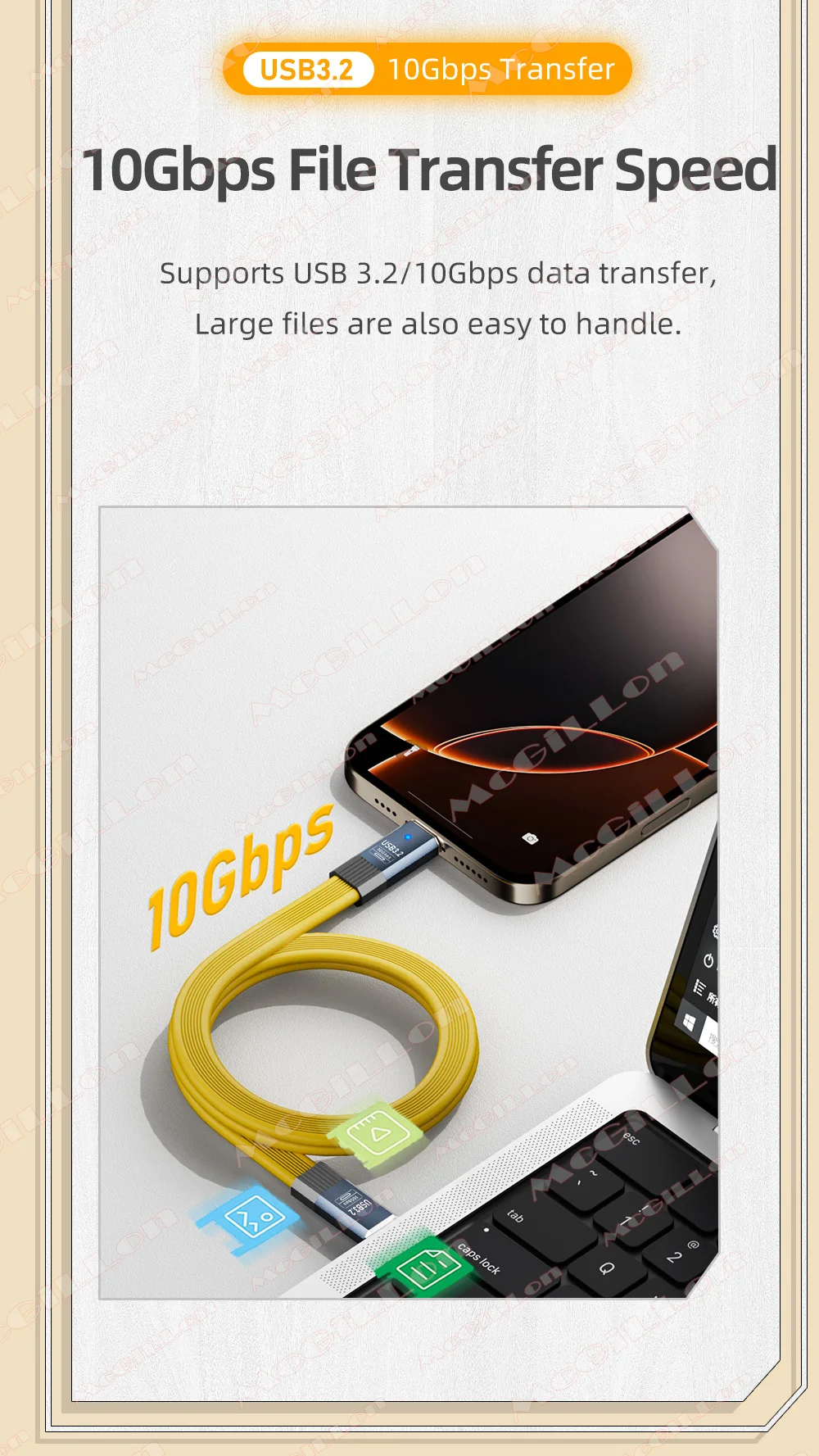USB3.2 10Gbps USB A Ke Kabel Tipe C 3A 36W QC3.0 Pengisian Cepat untuk Samsung NVMe Hard Disk Eksternal Android Data Kabel Datar Lembut