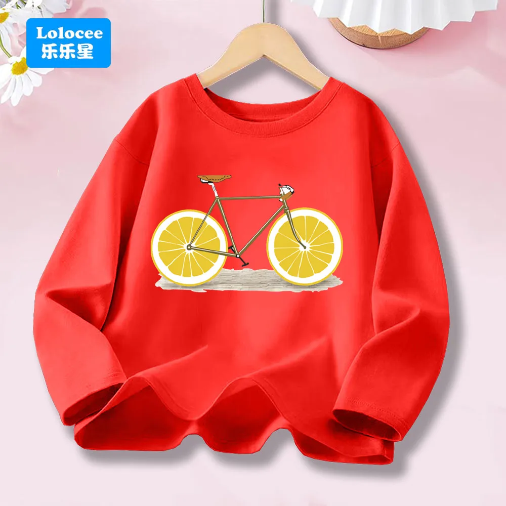

Kids Clothes Cute Lemon Fruit Cartoon Bike Printed Tops Tee Long Sleeve Graphic Fashion Boy Girl Clothing Unisex T-shirt NMDC1