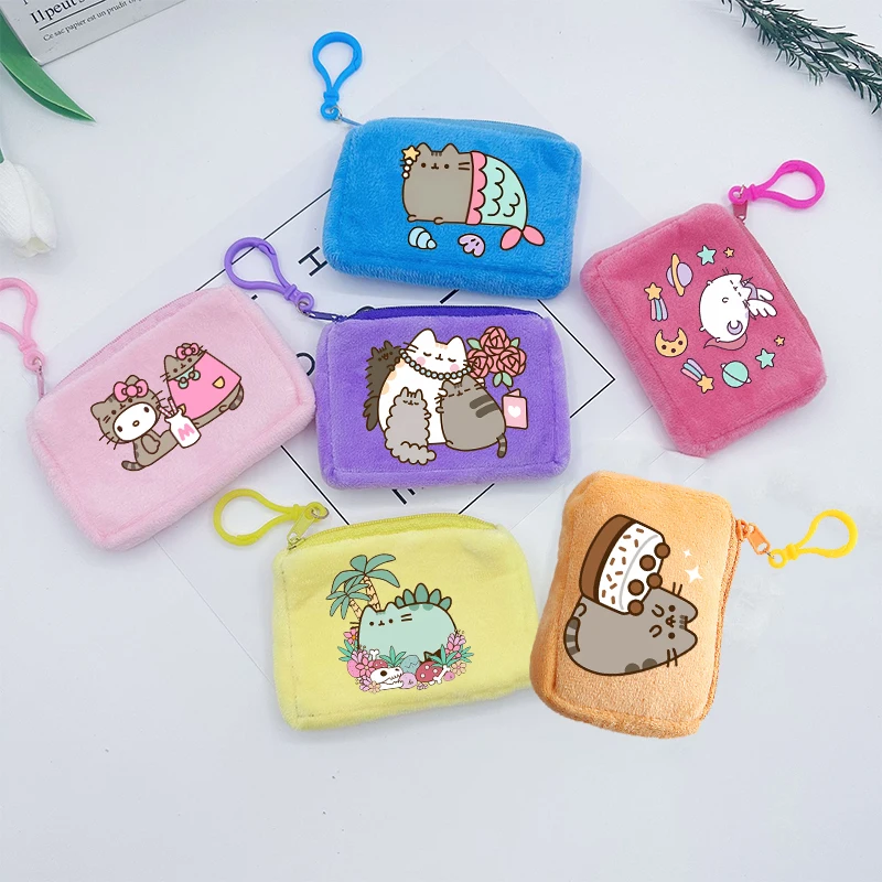 Pusheen Coin Purses Anime Printed Fat Cats Mini Pouch Bags Fashion Plush Square Storage Bag Kids Handbags Key Organizers Gift