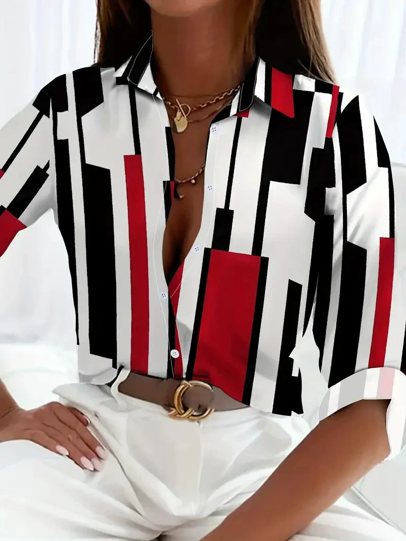 

Модные клетчатые полосатые женские рубашки с длинным рукавом, всесезонные уличные трендовые женские блузки с принтом D, повседневная рубашка, женская одежда