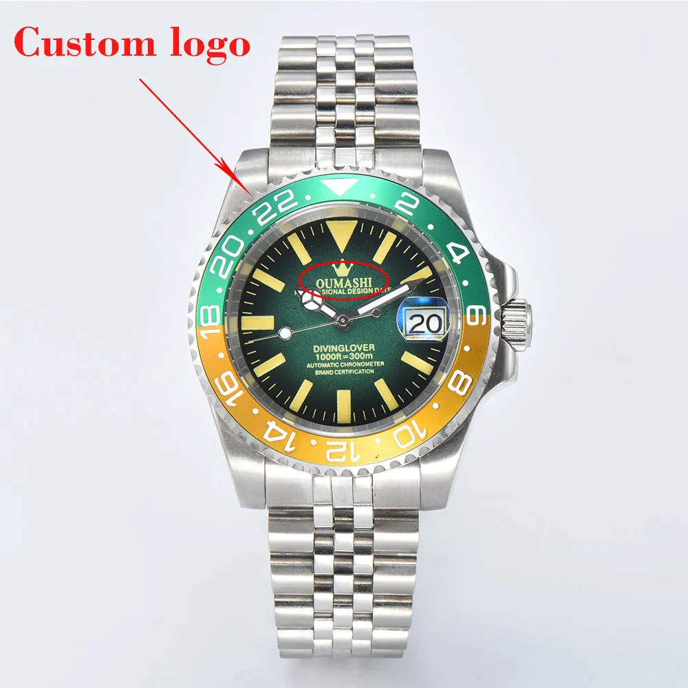 40mm10bar waterproof NH Movement 35 Silver Jubilee Watch with glow in the dark 316L stainless steel sapphire Crystal custom logo