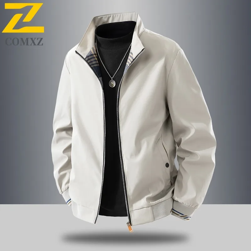 

COMXZ Высокое качество, классическая горячая распродажа, весенняя куртка, мужская деловая повседневная однотонная куртка с воротником-стойкой, мужская одежда больших размеров, пальто
