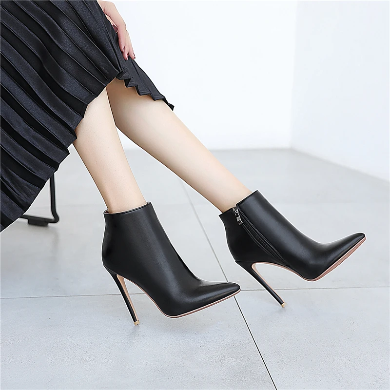 Insicre 2024 Classics Winter Shoes Thin Heels Pointed Toe Women‘s Ankle Boots Pu Leather Big Size 43 Zipper On Sale