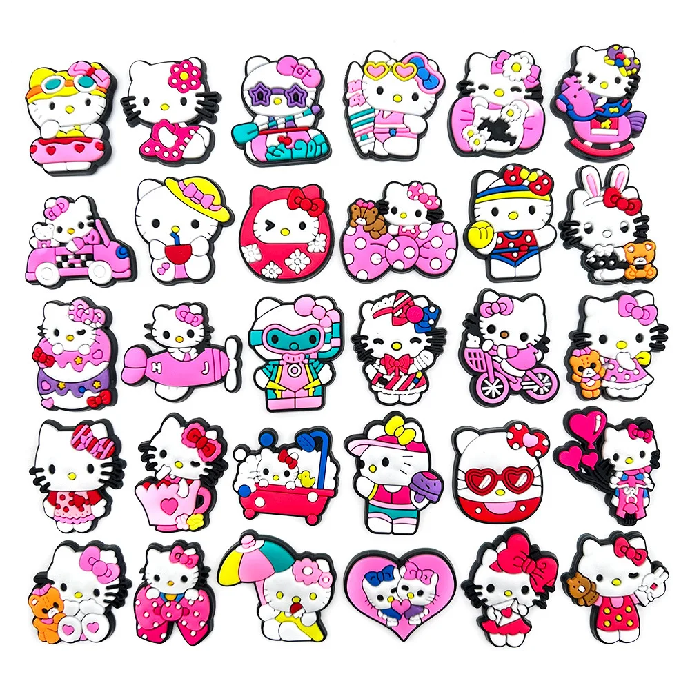 

30Pcs Cartoon Cute Hello Kitty Serie Clogs DIY Shoe Flower Decorative Buckles Detachable Soft Rubber Shoe Clip children gift