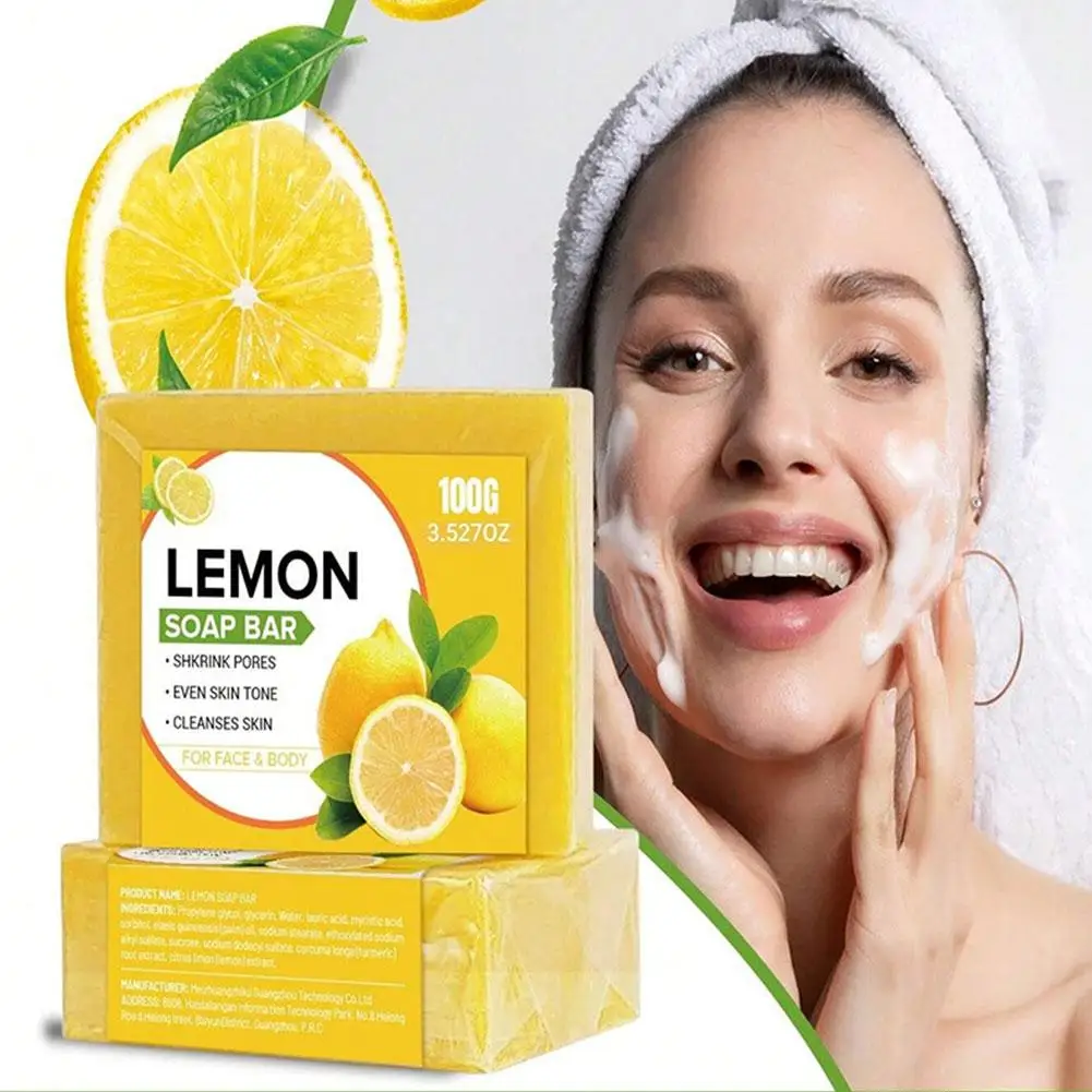 100g sabun asam Kojic kunyit Lemon alami mencerahkan Minyak kusam perawatan kontrol bersih kulit meningkatkan kulit wajah B8Y4 lembut