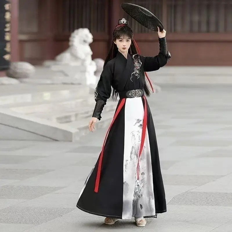 

Традиционный китайский костюм Ханьфу с вышивкой в стиле Вэйцзин, для мужчин и женщин, для косплея мечника, сценический костюм