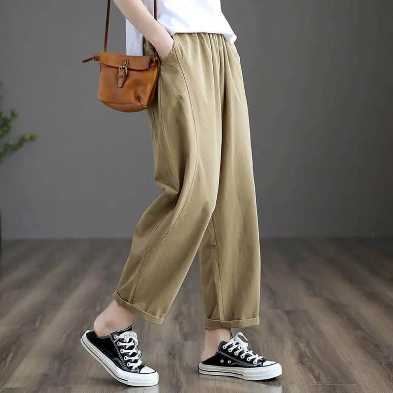 Workwear harem calças femininas verão venda cintura elástica solta casual estilo coreano calças vintage roupas femininas de meia-idade